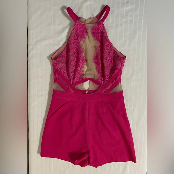 Luxxel Sexy pink lace see through romper. Small. K1 - Picture 14 of 15
